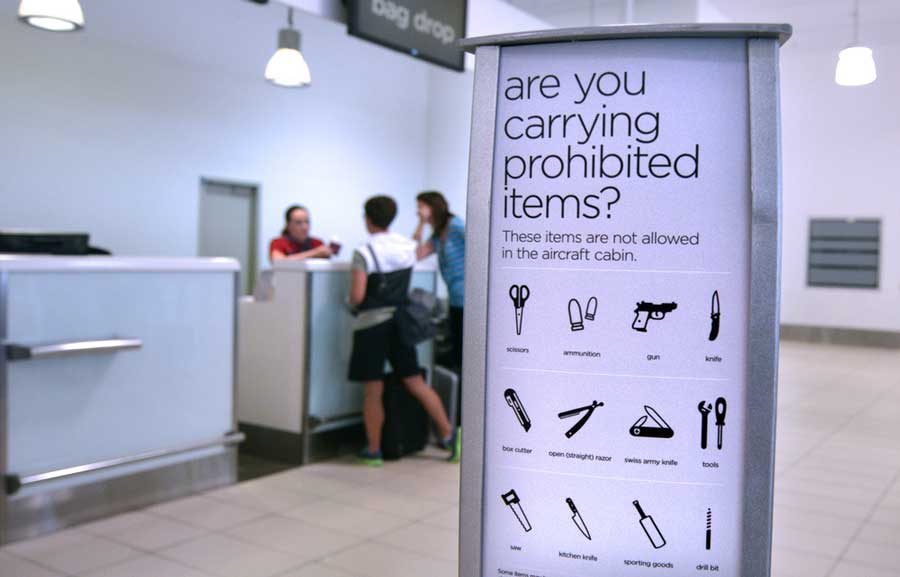 List of prohibited items inside an airport