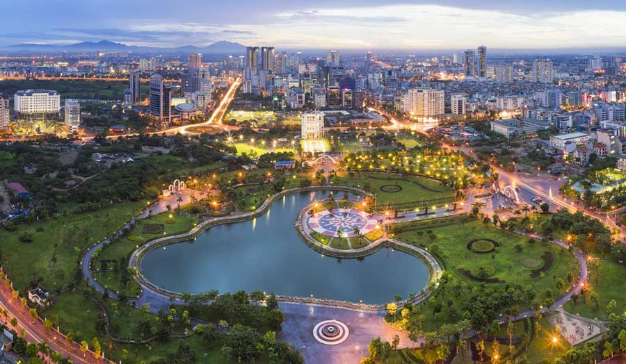 Aerial view of the Cau Giay park in Hanoi, Vietnam